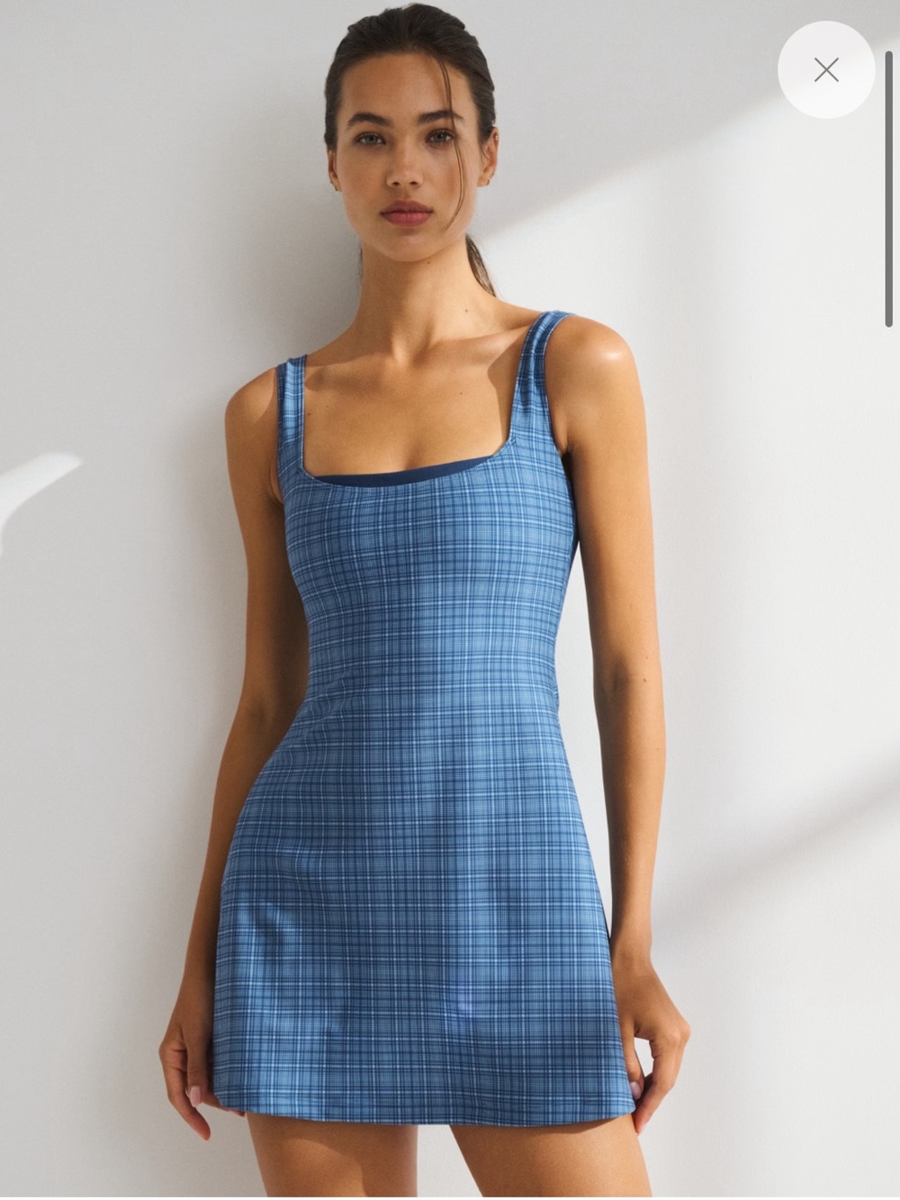 Abercrombie & Fitch Blue Plaid Square-Neck Mini Dress